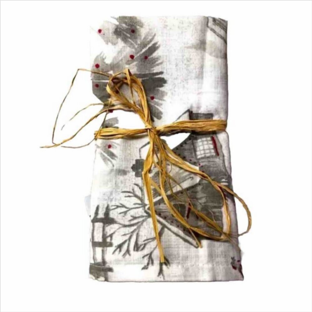 NWOT Rachel Ashwell The Farmhouse Napkins Cabin Snowman Holiday Sleigh Set of 6